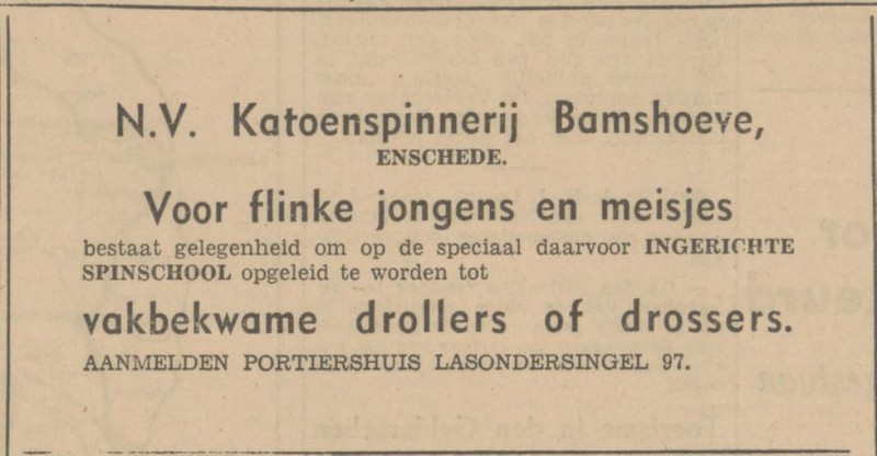 Lasondersingel 97 Katoenspinnerij Bamshoeve advertentie Tubantia 6-2-1947.jpg