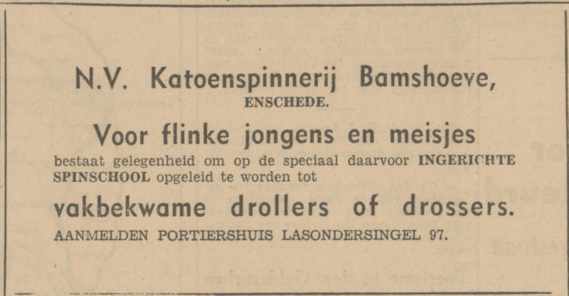 Lasondersingel 97 Katoenspinnerij Bamshoeve advertentie Tubantia 6-2-1947.jpg