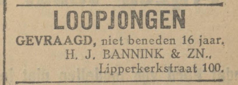 Lipperkerkstraat 100 H.J. Bannink & Zn. advertentie Tubantia 9-7-1927.jpg