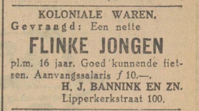 Lipperkerkstraat 100 H.J. Bannink & Zn Koloniale Waren. advertentie Tubantia 29-11-1928.jpg