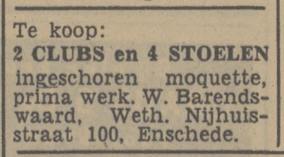 Wethouder Nijhuisstraat 100 W. Barendswaard advertentie Tubantie 22-1-1948.jpg