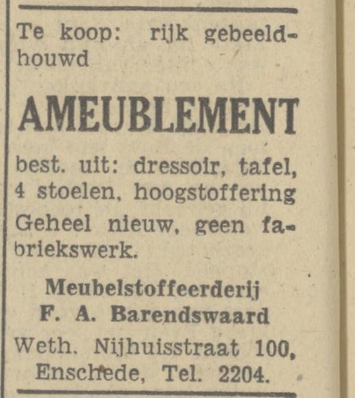 Wethouder Nijhuisstraat 100 Meubelstofferderij Barendswaard advertentie Tubantie 8-3-1948.jpg