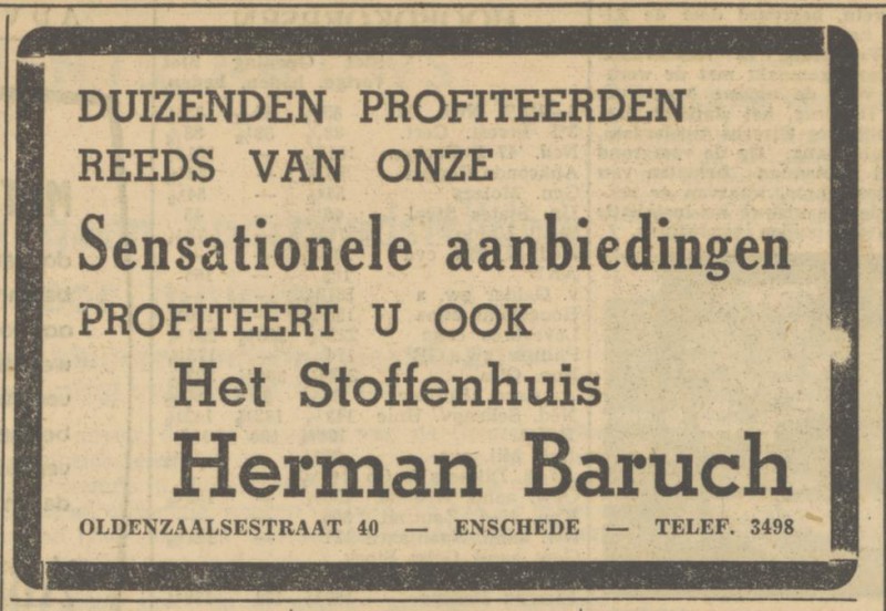 Oldenzaalsestraat 40 Stoffenhuis Herman Baruch advertentie Tubantia 31-10-1951.jpg