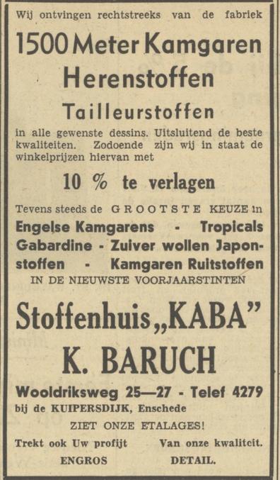 Wooldriksweg 25-27 K. Baruch stoffenhuis KABA advertentie Tubantia 3-2-1950.jpg