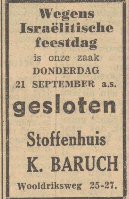 Wooldriksweg 25-27 K. Baruch stoffenhuis advertentie Tubantia 19-9-1950.jpg