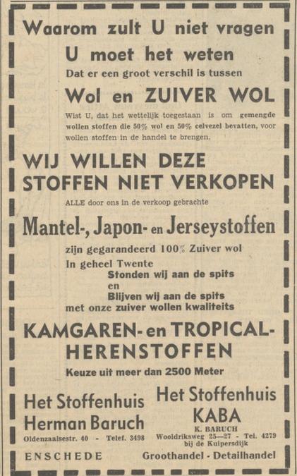 Wooldriksweg 25-27 K. Baruch stoffenhuis KABA advertentie Tubantia 13-10-1951.jpg