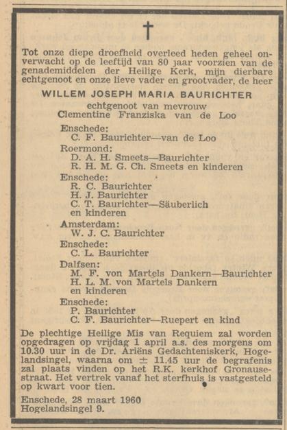 Hogelandsingel 9 W.J.M. Baurichter overlijdensadvertentie 29-3-1960.jpg