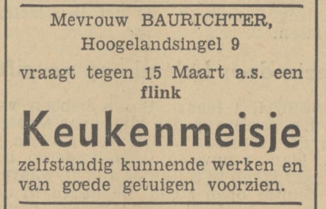 Hogelandsingel 9 Mevr. Baurichter advertentie Tubantia 1-3-1937.jpg