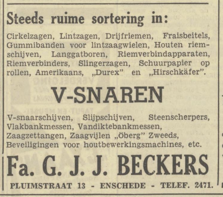 Pluimstraat 13 Fa. G.J.J. Beckers advertentie Tubantia 15-4-1950.jpg