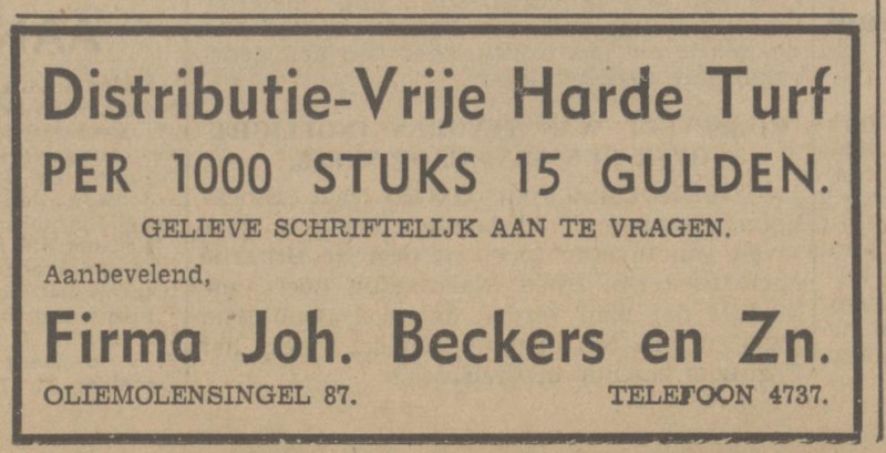 Oliemolensingel 87 Fa. Jioh. Beckers en Zn. advertentie Tubantia 9-6-1941.jpg