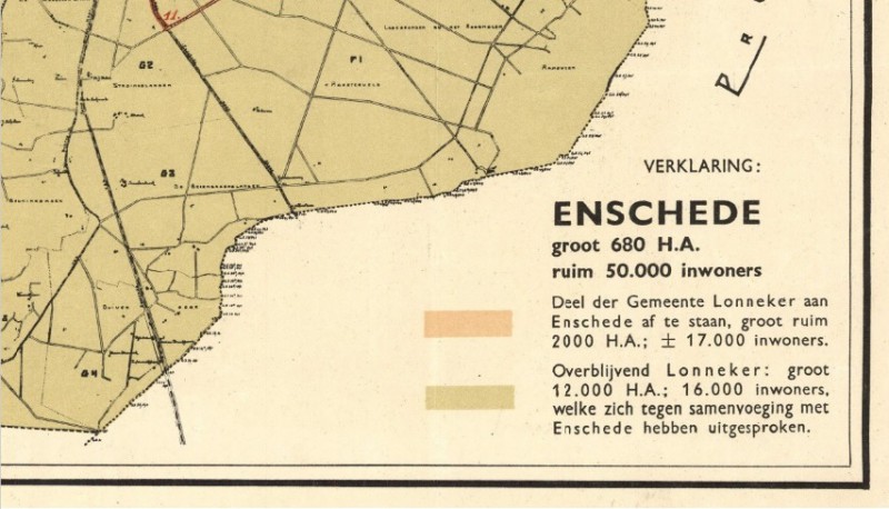 Plattegrond van Lonneker in 1933. Kaart i.v.m. grenswijziging. Lonneker 16.000 inwoners. Enschede 50.000 inwoners. Met verklarende tekst (2).jpg