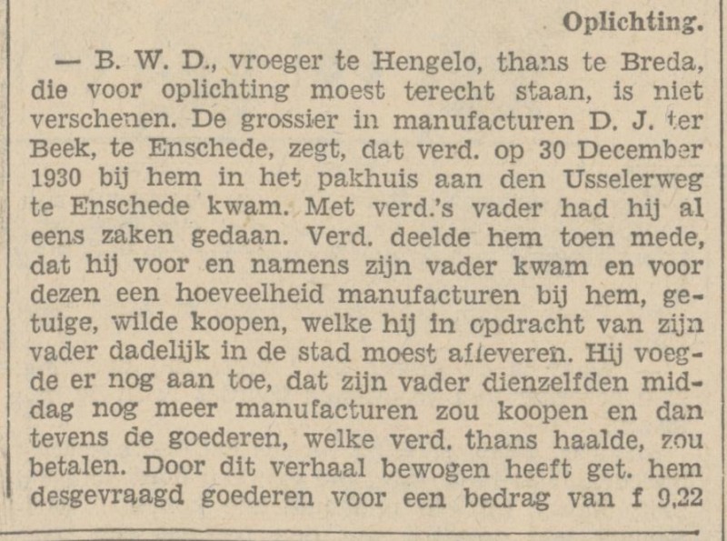 Usselerweg D.J. ter Beek grossier in manufacturen krantenbericht 4-2-1932.jpg