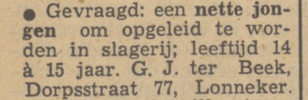 Dorpsstraat 77 Lonneker G.J. ter Beek slagerij advertentie Tubantia 24-9-1949.jpg