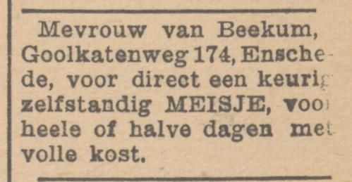 Goolkatenweg 174 Mevr. van Beekum advertentie Twentsche Courant 1-5-1945.jpg