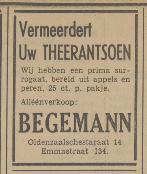 Emmastraat 134 Begemann advertentie Tubantia 17-4-1941.jpg