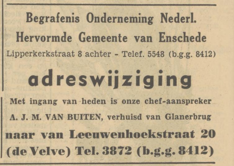 Lipperkerkstraat 8 achter Begrafenis Onderneming Nederl. Hervormde Gemeente advertentie Tubantia 12-7-1951.jpg