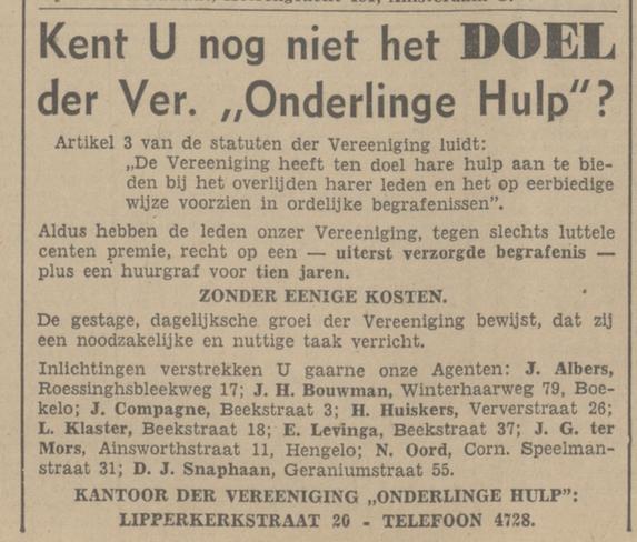 Geraniumstraat 55 Begrafenisondern. Onderlinge Hulp advertentie Tubantia 3-8-1942.jpg