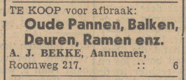 Roomweg 217 A.J. Bekke aannemer advertentie Tubantia 15-7-1932.jpg