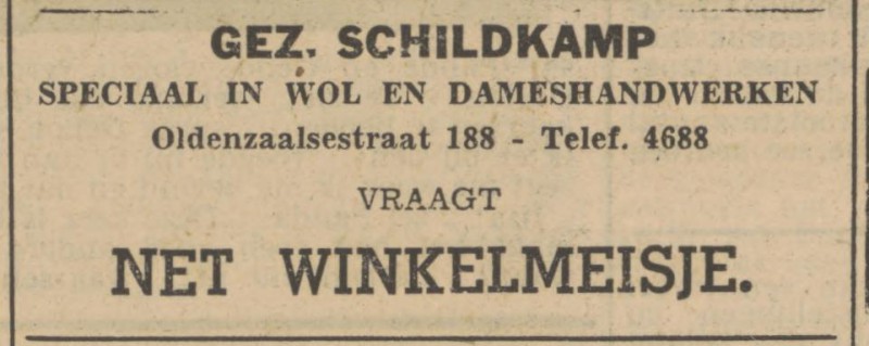 Oldenzaalsestraat 188 Gez. Schildkamp advertentie Tubantia 9-9-1948.jpg