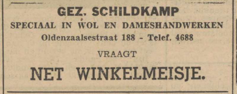 Oldenzaalsestraat 188 Gez. Schildkamp advertentie Tubantia 9-9-1948.jpg