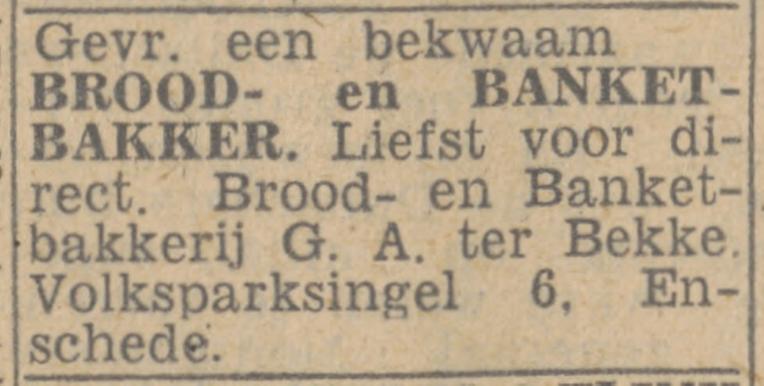 Volksparksingel 6 G.A. ter Bekke Banketbakker advertentie wentsch nieuwsblad 12-7-1944.jpg