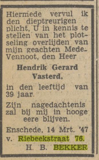 Van Riebeekstraat 76 H.B. Bekker advertentie Tubantia 15-3-1947.jpg