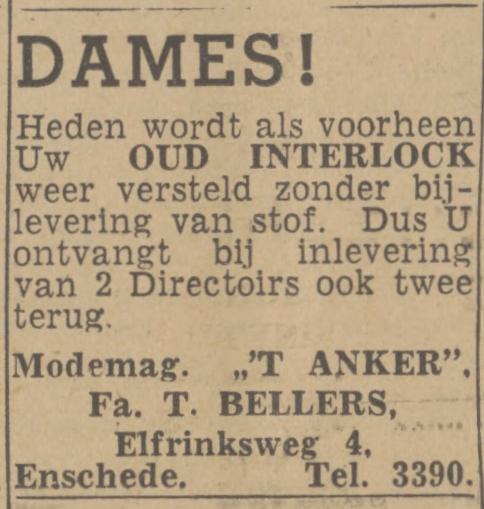 Elfrinksweg 4 Fa. T. Bellers advertentie Twentsch nieuwsblad 25-1-1943.jpg