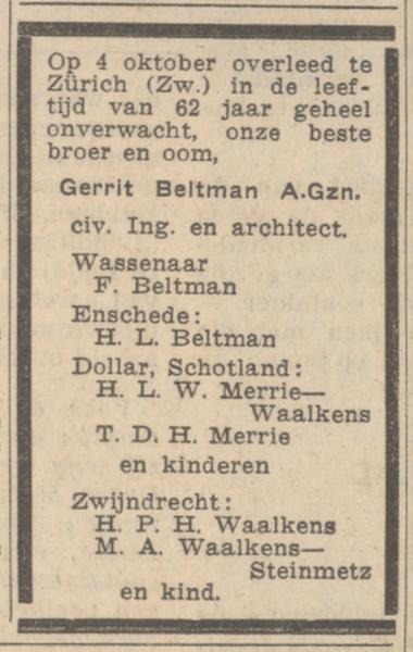 Gerrit Beltman A.Gzn. overlijdensadvertentie Algemeen Handelsblad 9-10-1967.jpg