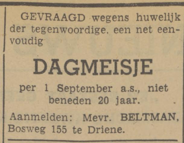 Bosweg 155 Mevr. Beltman advertentie Tubantia 22-8-1940.jpg