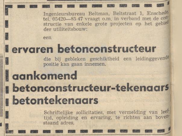 Beltstraat 1 Ingenieursbureau Beltman advertentie Volkskrant 10-1-1964.jpg