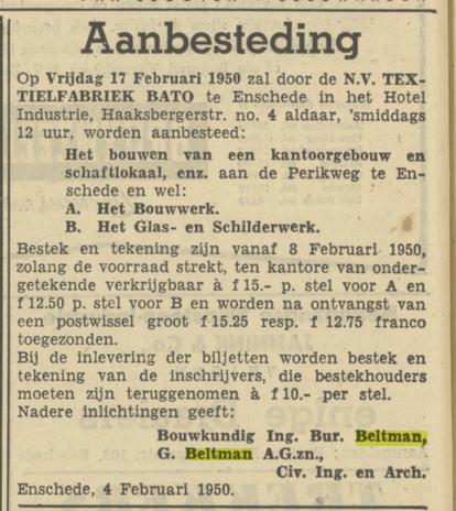Beltstraat 1 Bouwkundig Ing. Bureau G. Beltman A.G.zn. advertentie Tubantia 4-2-1950 (2).jpg
