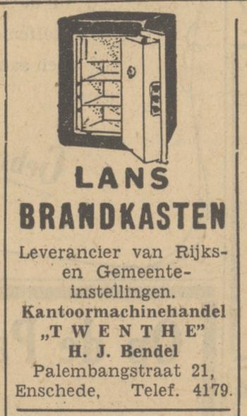 Palembangstraat 21 kantoormachinehandel Twenthe H.J. Bendel advertentie Tubantia 16-4-1949.jpg