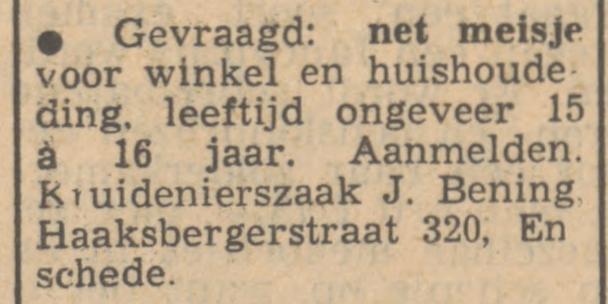 Haaksbergerstraat 320 R. Bening kruidenier advertentie Tubantia 3-2-1949.jpg