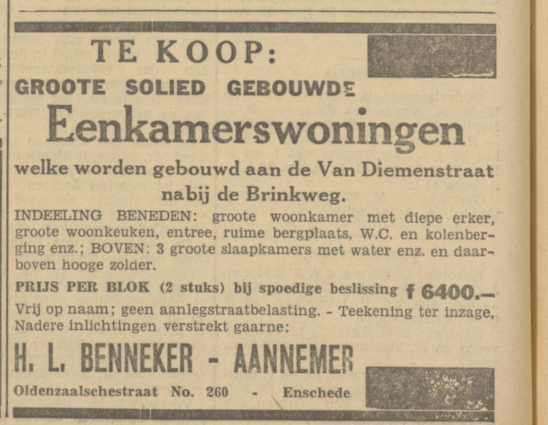 Oldenzaalsestraat 260 H.L. Benneker Aannemer advertentie Tubantia 9-5-1935.jpg