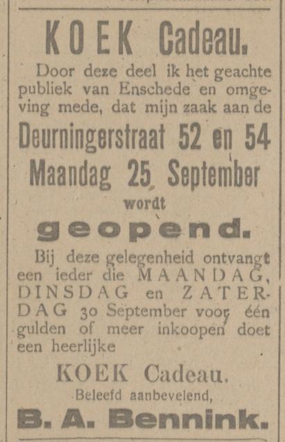 Deurningerstraat 52-54 B.A. Bennink advertentie Tubantia 23-9-1916.jpg