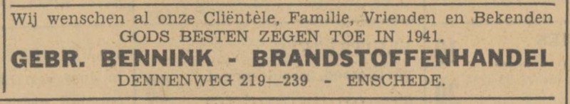 Dennenweg 239 Gebr. Bennink Brandstoffenhandel advertentie Tubantia 31-12-1940.jpg