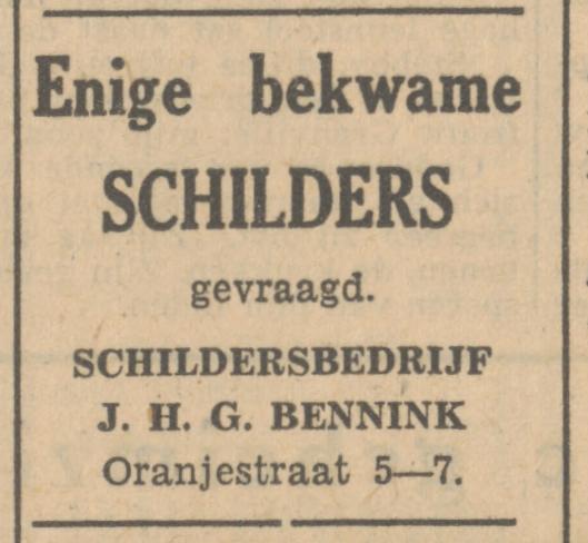Oranjestraat 5-7 Schildersbedrijf J.H.G. Bennink advertentie Tubantia 11-5-1951.jpg