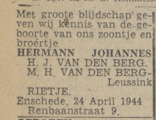 Renbaanstraat 9 H.J. van den Berg advertentie Twentsch nieuwsblad 26-4-1944.jpg