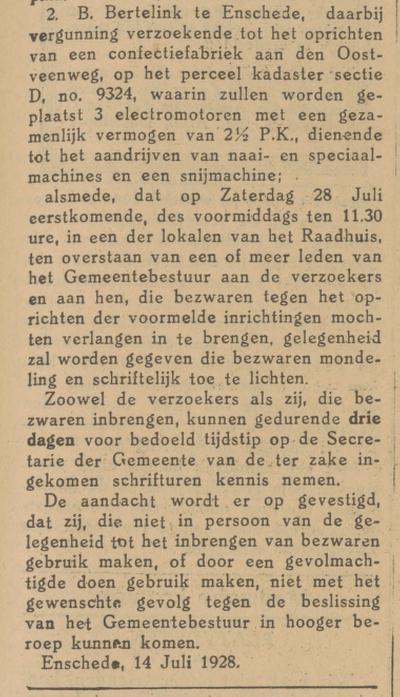 Oostveenweg B. Bertelink krantenbericht Tubantia 16-7-1928.jpg