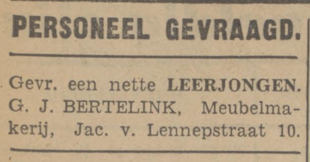 Jacob van Lennepstraat 10 G.J. Bertelink meubelmakerij advertentie Tubantia 5-4-1942.jpg