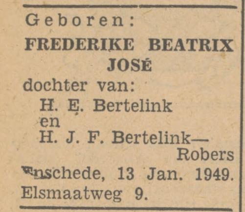 Elsmaatweg 9 H.E. Bertelink advertentie Tubantia 14-1-1949.jpg