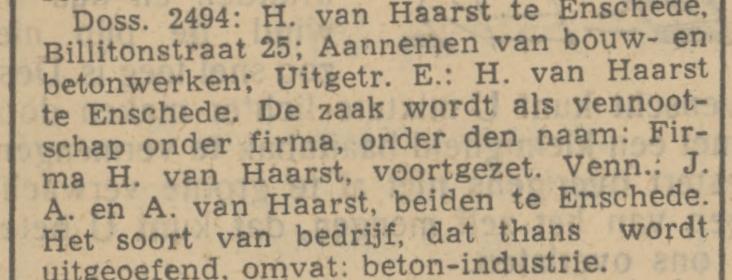 Billitonstraat 25 H. van Haarst Betonindustrie krantenbericht Tubantia 24-11-1941.jpg