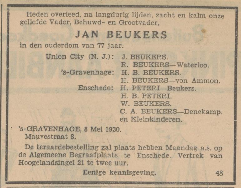 Hogelandsingel 21 Beukers advertentie Tubantia 9-5-1930.jpg