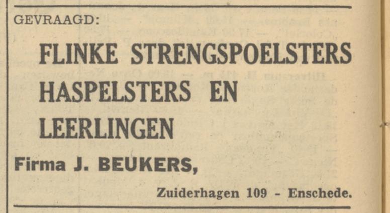 Zuiderhagen 109 Firma J. Beukers advertentie Tubantia 5-10-1949.jpg