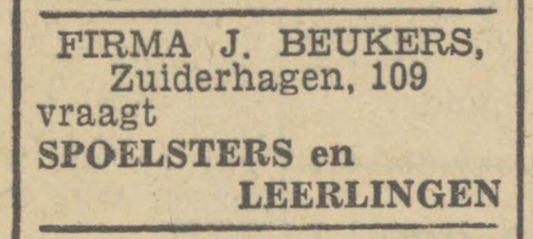 Zuiderhagen 109 Firma J. Beukers advertentie Tubantia 25-9-1946.jpg