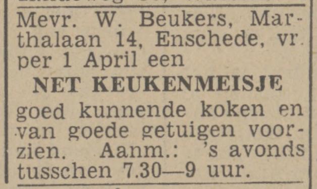 Marthalaan 14 W. Beukers advertentie Twentsch nieuwsblad 23-2-1943.jpg