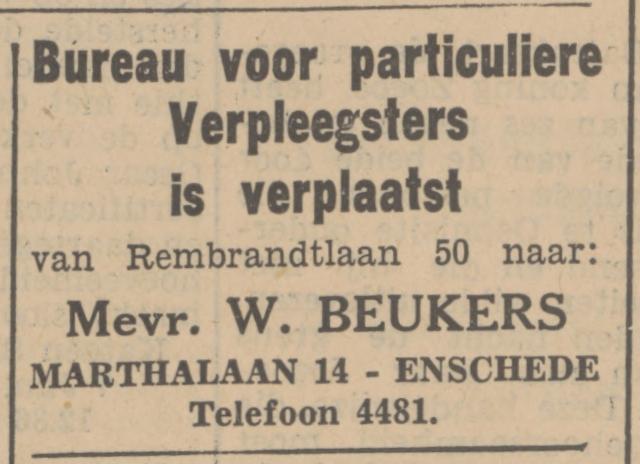Marthalaan 14 W. Beukers advertentie Tubantia 9-1-1935.jpg
