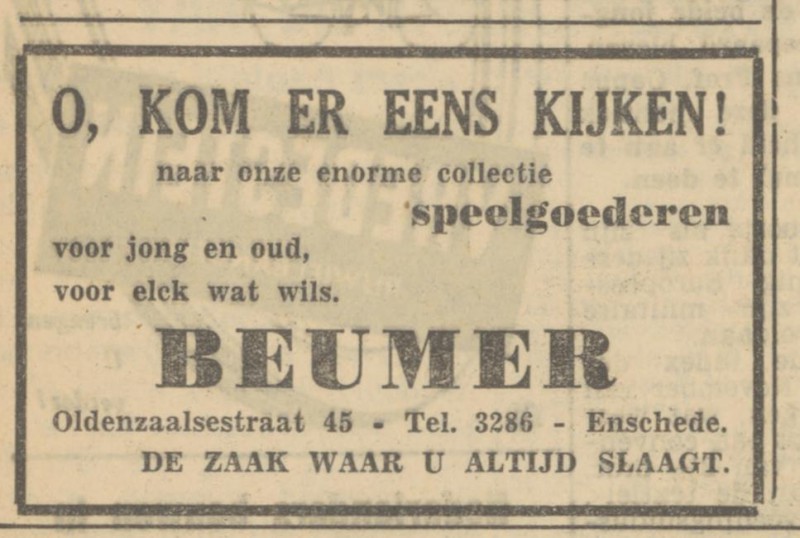 Oldenzaalsestraat 45 Beumer advertentie Tubantia 23-11-1951.jpg