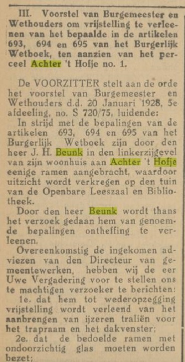 Achter t Hofje J.H.  Beunk krantenbericht Tubantia 8-2-1928.jpg