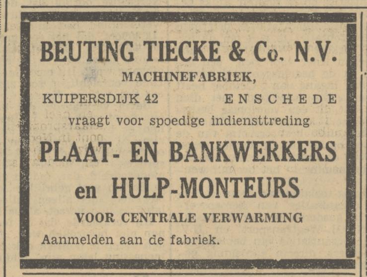 Kuipersdijk 42 Machinefabriek Beuting Tiecke en Co. N.V. advertentie Tubantia 5-10-1950.jpg